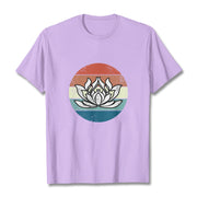 Buddha Stones Blooming Lotus Colorful Striped Pattern Cotton Tee T-shirt