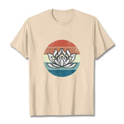 Buddha Stones Blooming Lotus Colorful Striped Pattern Cotton Tee T-shirt