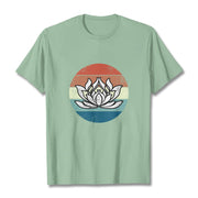 Buddha Stones Blooming Lotus Colorful Striped Pattern Cotton Tee T-shirt