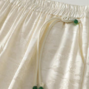 Buddha Stones Spring Casual Jacquard Solid Color Women's Cotton Linen Wide Leg Pants With Pockets