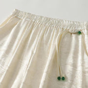 Buddha Stones Spring Casual Jacquard Solid Color Women's Cotton Linen Wide Leg Pants With Pockets