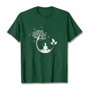 Buddha Stones Buddha Meditating In A Tree Pattern Cotton Tee T-shirt