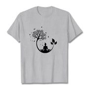 Buddha Stones Buddha Meditating In A Tree Pattern Cotton Tee T-shirt