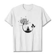 Buddha Stones Buddha Meditating In A Tree Pattern Cotton Tee T-shirt