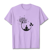 Buddha Stones Buddha Meditating In A Tree Pattern Cotton Tee T-shirt
