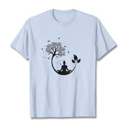 Buddha Stones Buddha Meditating In A Tree Pattern Cotton Tee T-shirt