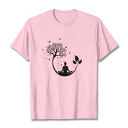 Buddha Stones Buddha Meditating In A Tree Pattern Cotton Tee T-shirt