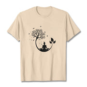 Buddha Stones Buddha Meditating In A Tree Pattern Cotton Tee T-shirt