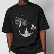 Buddha Stones Buddha Meditating In A Tree Pattern Cotton Tee T-shirt