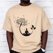 Buddha Stones Buddha Meditating In A Tree Pattern Cotton Tee T-shirt