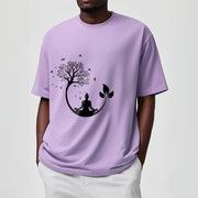 Buddha Stones Buddha Meditating In A Tree Pattern Cotton Tee T-shirt