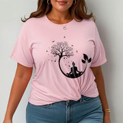 Buddha Stones Buddha Meditating In A Tree Pattern Cotton Tee T-shirt