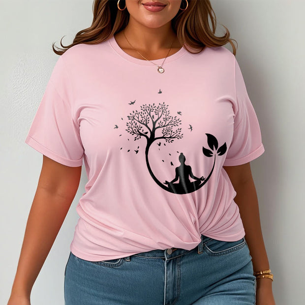 Buddha Stones Buddha Meditating In A Tree Pattern Cotton Tee T-shirt