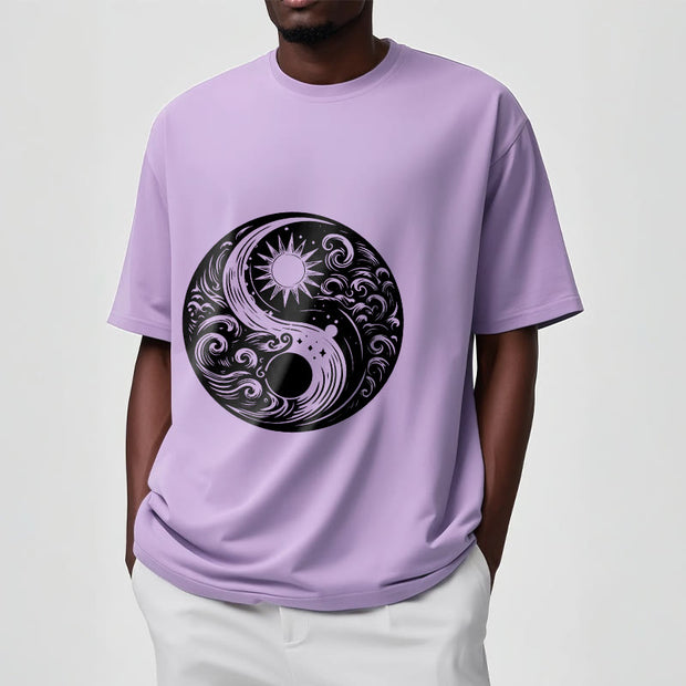 Buddha Stones Sun Moon Waves Yin Yang Pattern Cotton Tee T-shirt