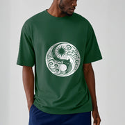 Buddha Stones Sun Moon Waves Yin Yang Pattern Cotton Tee T-shirt