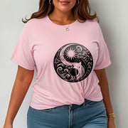 Buddha Stones Sun Moon Waves Yin Yang Pattern Cotton Tee T-shirt