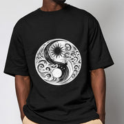 Buddha Stones Sun Moon Waves Yin Yang Pattern Cotton Tee T-shirt