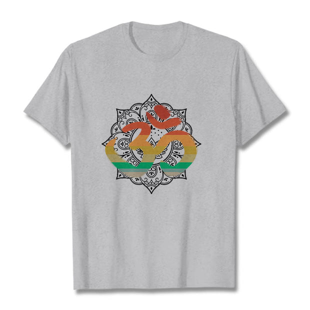 Buddha Stones Gradient-colored Om Sanskrit Mandala Background Pattern Cotton Tee T-shirt