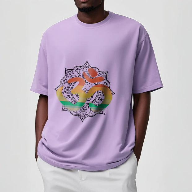 Buddha Stones Gradient-colored Om Sanskrit Mandala Background Pattern Cotton Tee T-shirt