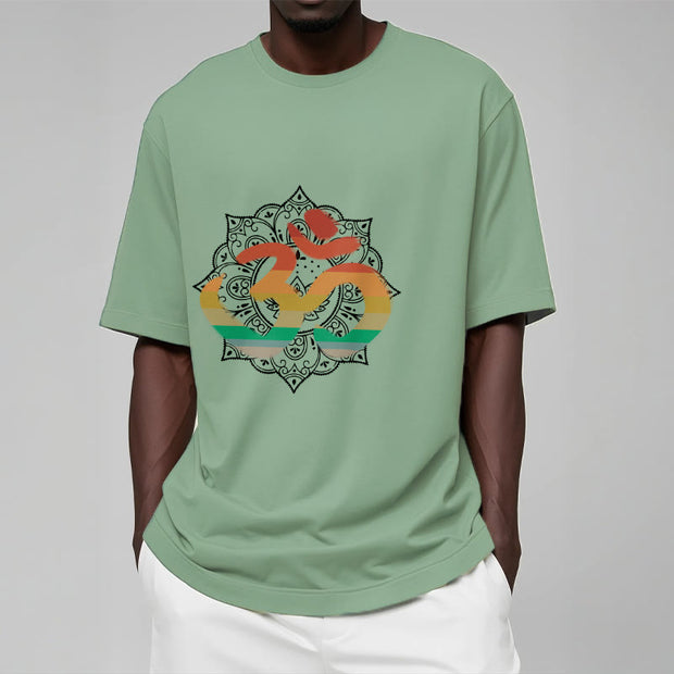 Buddha Stones Gradient-colored Om Sanskrit Mandala Background Pattern Cotton Tee T-shirt