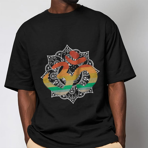 Buddha Stones Gradient-colored Om Sanskrit Mandala Background Pattern Cotton Tee T-shirt