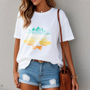 Buddha Stones Gradient-colored Lotus Flower Buddha Meditation Cotton Tee T-shirt