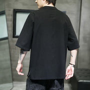 Buddha Stones Casual Solid Color Frog-Button Embroidery Men's Cotton Linen Shirt Cardigan