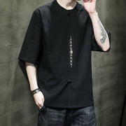 Buddha Stones Casual Solid Color Frog-Button Embroidery Men's Cotton Linen Shirt Cardigan