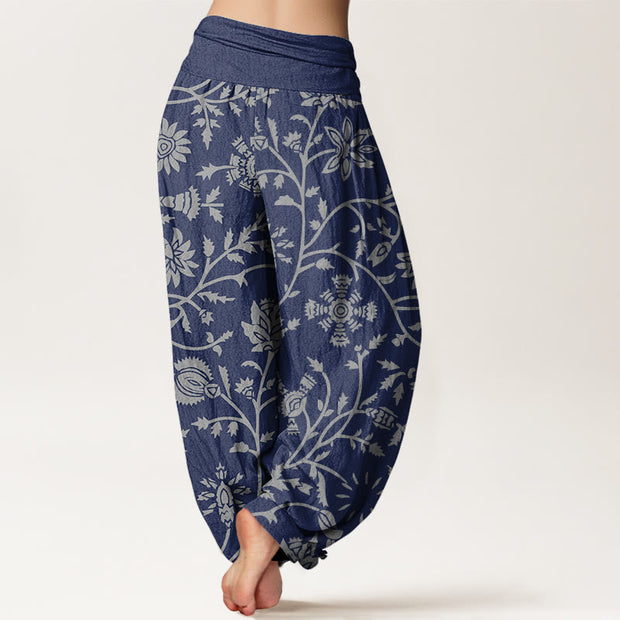 Buddha Stones Casual Floral Branches Flowing Vines Pattern Women's Elastic Waist Harem Pants
