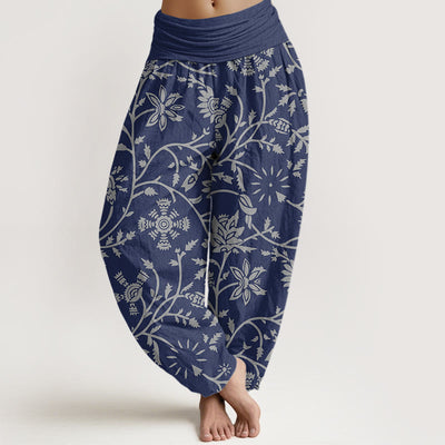 Buddha Stones Casual Floral Branches Flowing Vines Pattern Women's Elastic Waist Harem Pants - Navy - US22，UK/AU26，EU54 (6XL) - image 1