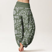 Buddha Stones Casual Floral Branches Flowing Vines Pattern Women's Elastic Waist Harem Pants