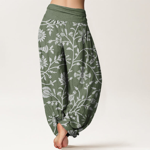 Buddha Stones Casual Floral Branches Flowing Vines Pattern Women's Elastic Waist Harem Pants
