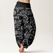 Buddha Stones Casual Floral Branches Flowing Vines Pattern Women's Elastic Waist Harem Pants