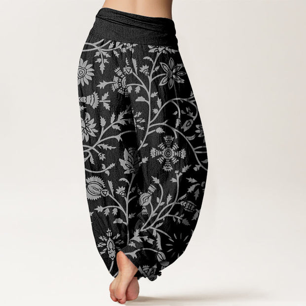 Buddha Stones Casual Floral Branches Flowing Vines Pattern Women's Elastic Waist Harem Pants