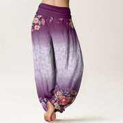 Buddha Stones Casual Floral Leafy Branch Flowing Vines Pattern Women's Elastic Waist Harem Pants