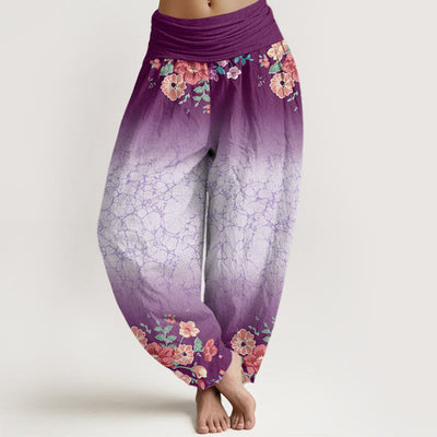 Buddha Stones Casual Floral Leafy Branch Flowing Vines Pattern Women's Elastic Waist Harem Pants