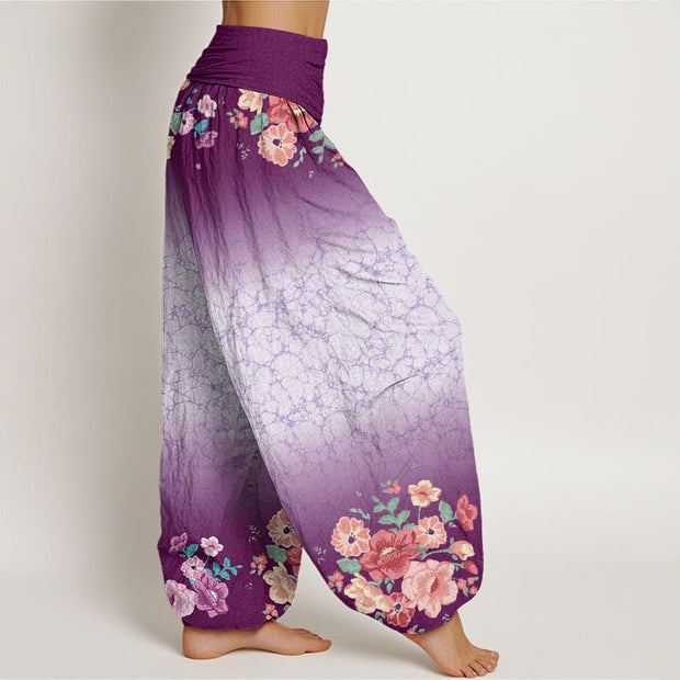 Buddha Stones Casual Floral Leafy Branch Flowing Vines Pattern Women's Elastic Waist Harem Pants