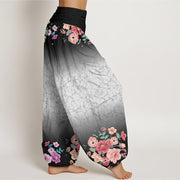 Buddha Stones Casual Floral Leafy Branch Flowing Vines Pattern Women's Elastic Waist Harem Pants