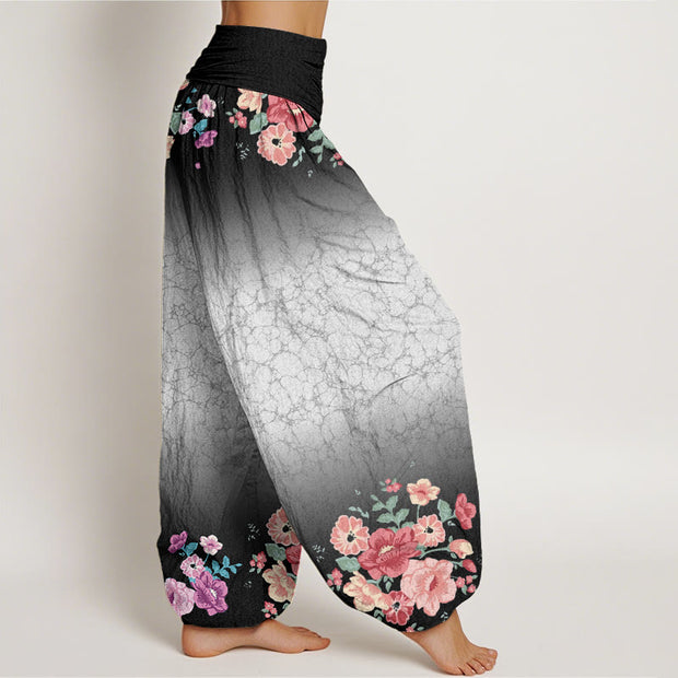 Buddha Stones Casual Floral Leafy Branch Flowing Vines Pattern Women's Elastic Waist Harem Pants