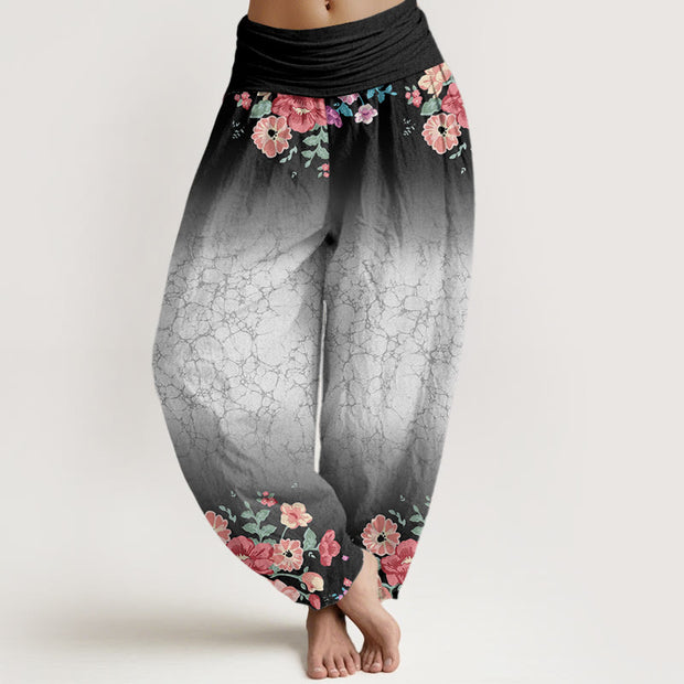 Buddha Stones Casual Floral Leafy Branch Flowing Vines Pattern Women's Elastic Waist Harem Pants