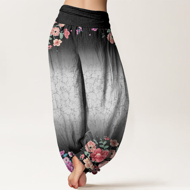 Buddha Stones Casual Floral Leafy Branch Flowing Vines Pattern Women's Elastic Waist Harem Pants