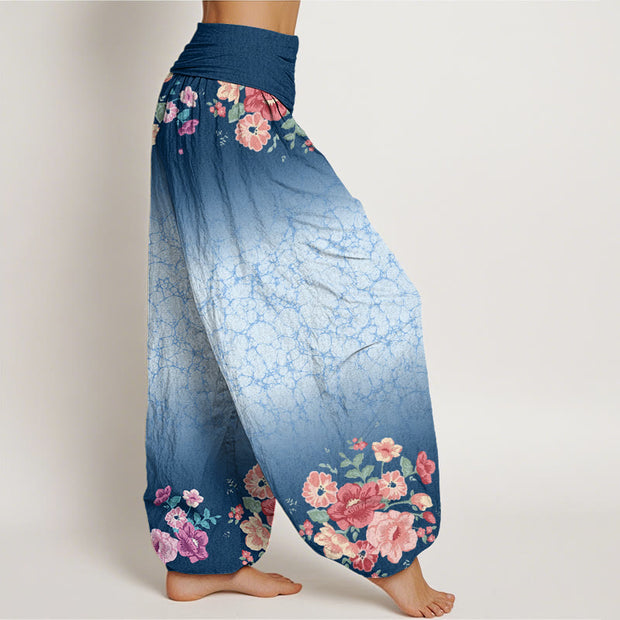 Buddha Stones Casual Floral Leafy Branch Flowing Vines Pattern Women's Elastic Waist Harem Pants