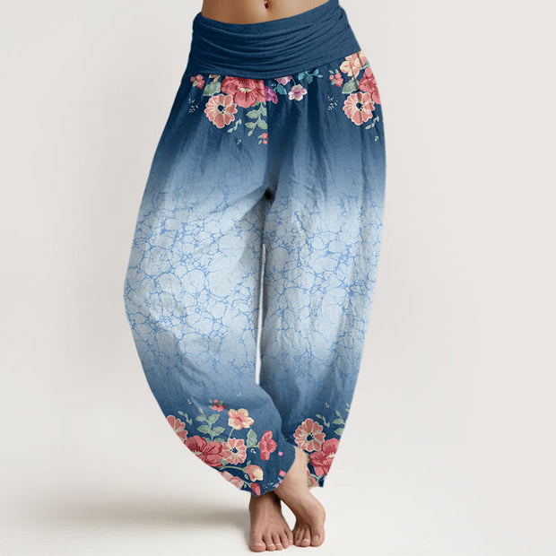 Buddha Stones Casual Floral Leafy Branch Flowing Vines Pattern Women's Elastic Waist Harem Pants