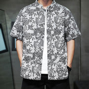 Buddha Stones Casual Jacquard Paisley Flower Plant Pattern Frog-Button Design Men's Cotton Shirt Cardigan With Pockets