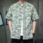 Buddha Stones Casual Jacquard Paisley Flower Plant Pattern Frog-Button Design Men's Cotton Shirt Cardigan With Pockets