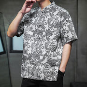 Buddha Stones Casual Jacquard Paisley Flower Plant Pattern Frog-Button Design Men's Cotton Shirt Cardigan With Pockets