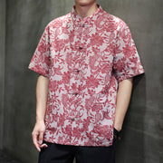 Buddha Stones Casual Jacquard Paisley Flower Plant Pattern Frog-Button Design Men's Cotton Shirt Cardigan With Pockets