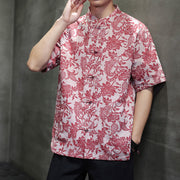 Buddha Stones Casual Jacquard Paisley Flower Plant Pattern Frog-Button Design Men's Cotton Shirt Cardigan With Pockets