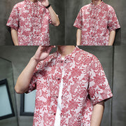 Buddha Stones Casual Jacquard Paisley Flower Plant Pattern Frog-Button Design Men's Cotton Shirt Cardigan With Pockets
