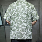 Buddha Stones Casual Jacquard Paisley Flower Plant Pattern Frog-Button Design Men's Cotton Shirt Cardigan With Pockets